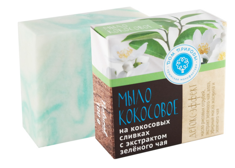 Крымское натуральное мыло «Детокс - эффект»на кокосовых сливках с экстрактом зеленого чая™Дом Природы