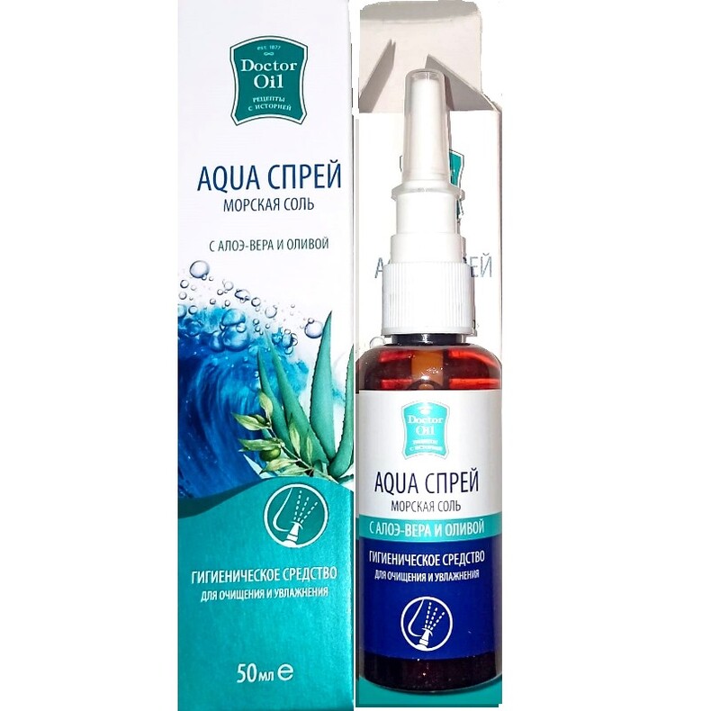 Аква спрей для носа  «Алоэ-вера и Олива» с морской солью ™Doctor Oil
